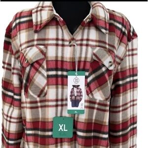 New Sage Ladies' Plush Plaid Shirt Jacket Red Size XL.